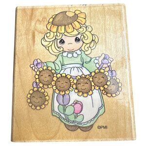 Precious Moments Always Shine Rubber Stamp Wooden Block 1996 Sunflowers Design